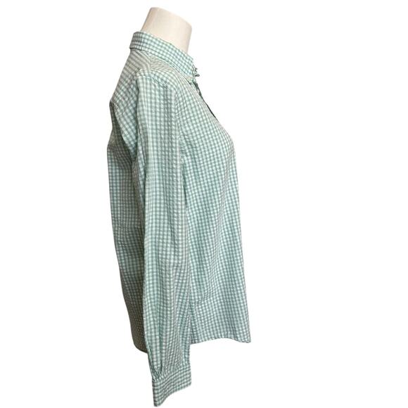 BROOKS BROTHERS | Women's Pastel Green & White Gingham Long Sleeve Shirt Large - Picture 3 of 6